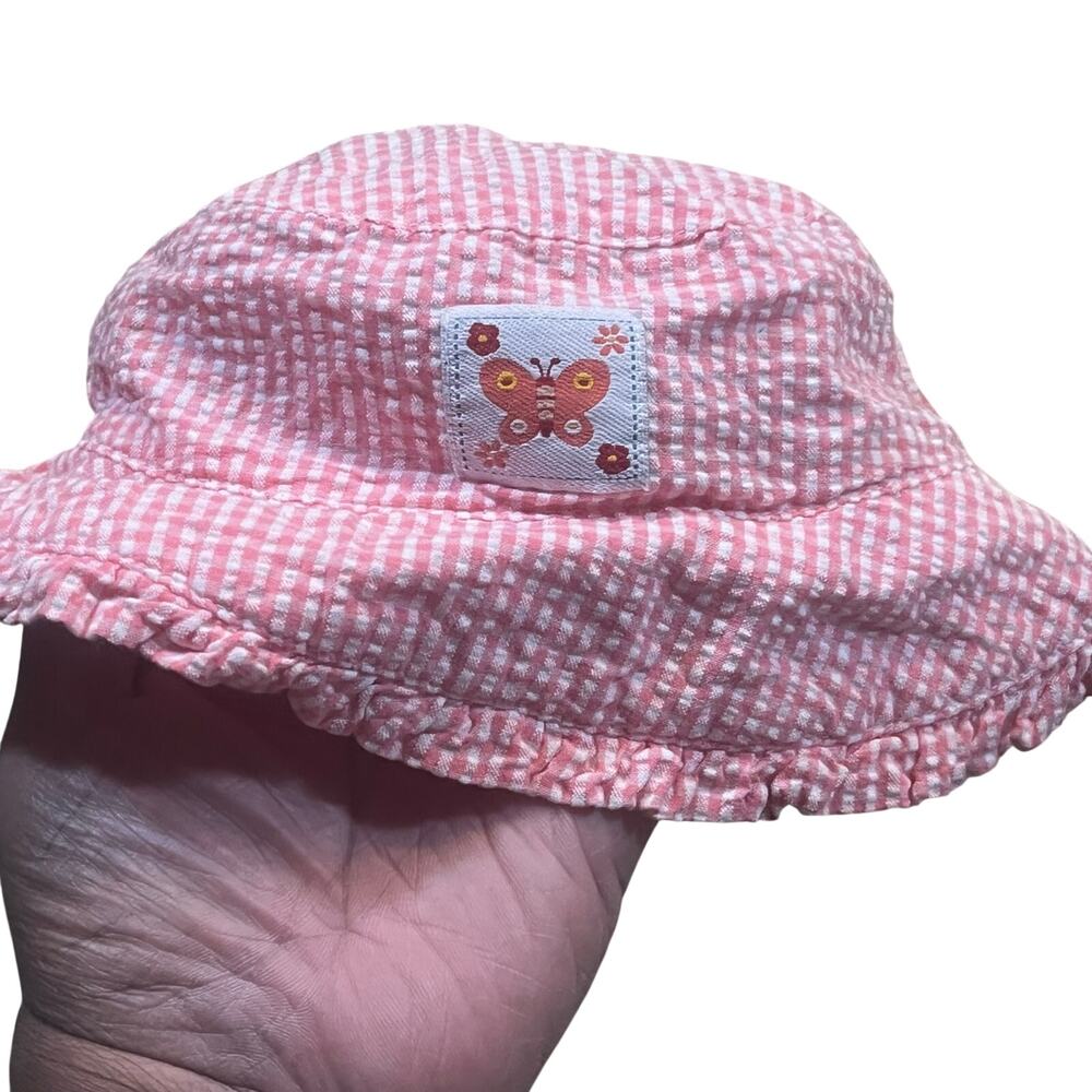 Vintage McBaby Infant Baby Girl Pink Gingham‎ Bucket Hat Butterfly Hat Spring